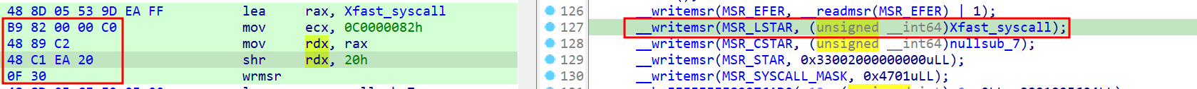 Locating the MSR_LSTAR write in the kernel image